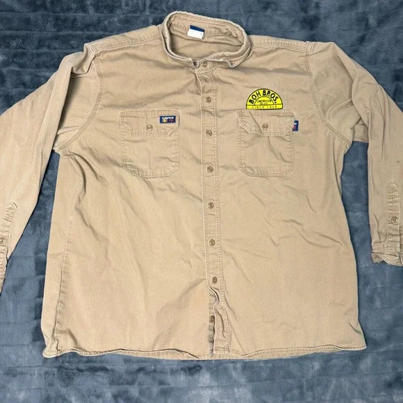 Lot of 2 LAPCO FR Mens Khaki Flame Resistant Work Shirts Boh Bros XXL IKH7 CAT2 - Picture 2 of 14